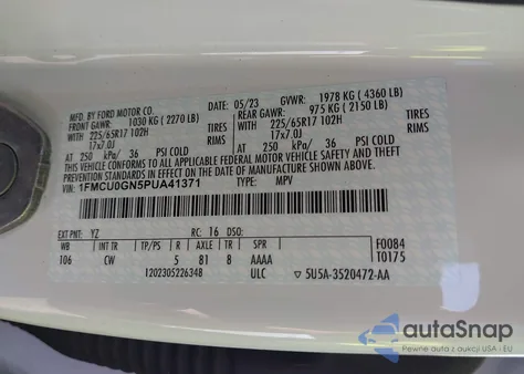 2023 Ford Escape Active from USA, damaged, VIN 1FMCU0GN5PUA41371